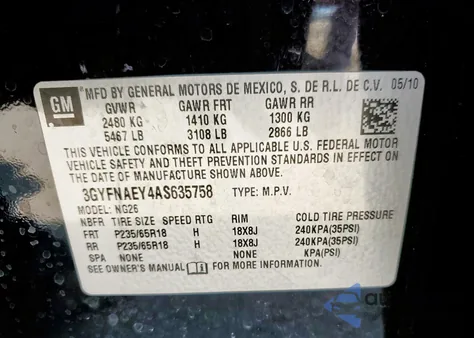 2010 Cadillac Srx Luxury Collection z USA, uszkodzony, nr VIN 3GYFNAEY4AS635758